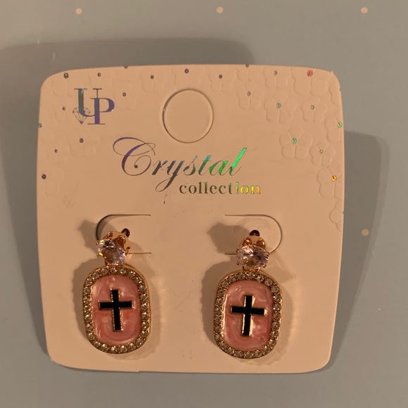 Pink and Gold Cross Earrings - Picture 1 of 1